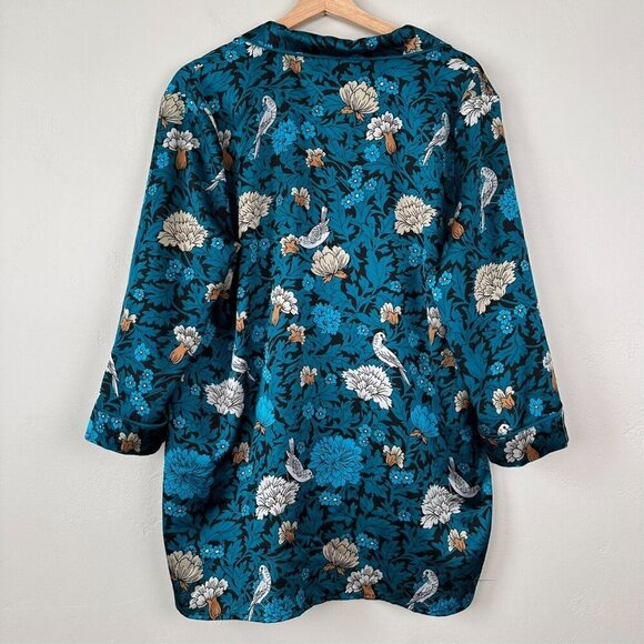 Ann Taylor Pajama Women L Blue Floral & Bird Pajama Top Pant Set Sleep - Picture 6 of 16